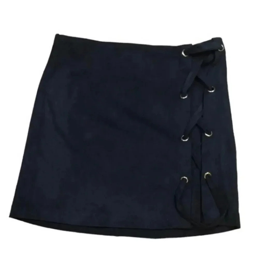 KENSIE WOMEN'S SKIRT US SMALL S BLACK STRETCH SUEDE SIDE LACE UP